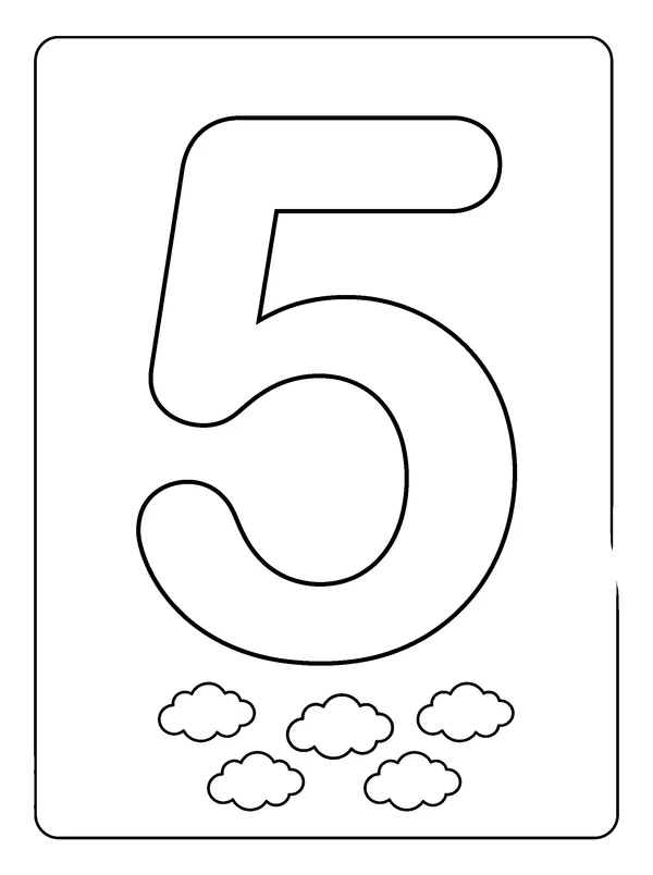 Number 5 Coloring Fun — printable black-and-white coloring sheet