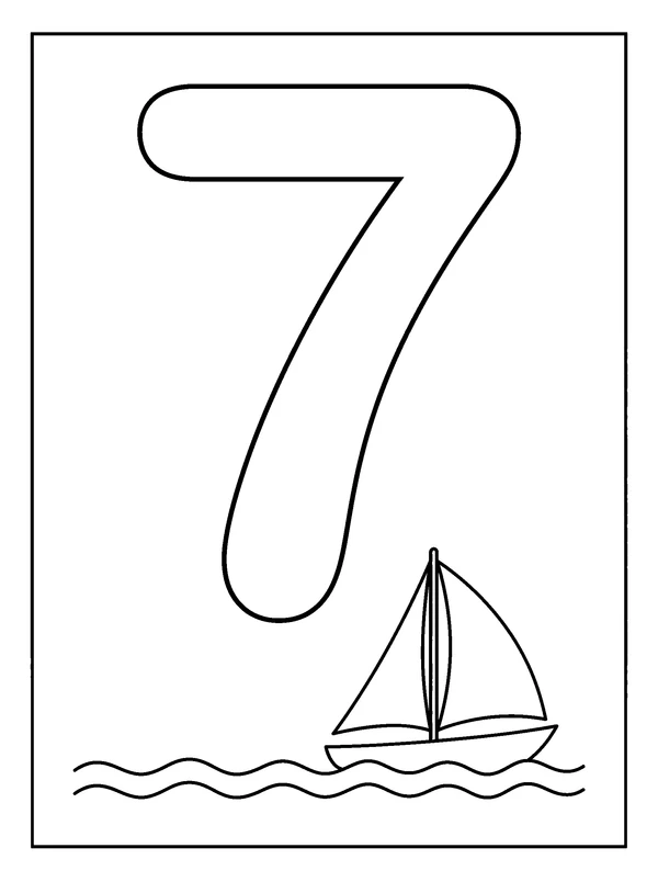 Number 7 Coloring Fun — printable black-and-white coloring sheet