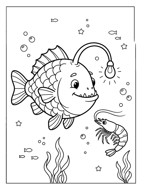 Anglerfish Lantern — printable black-and-white coloring sheet