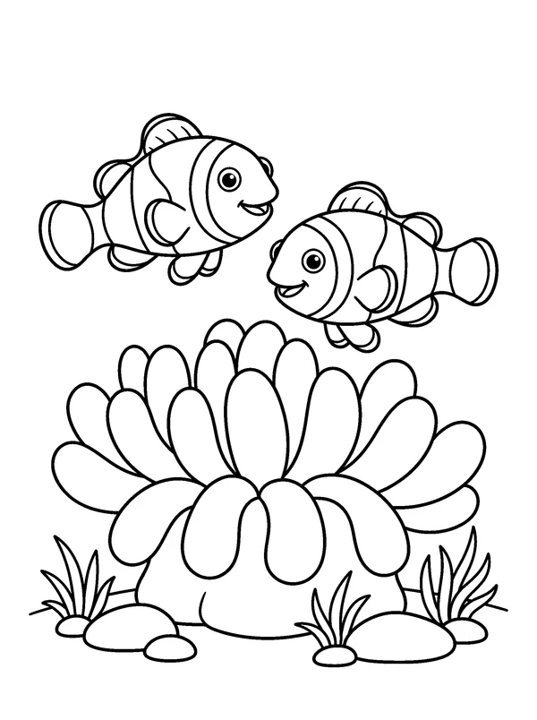 Clownfish Anemone Home — printable black-and-white coloring sheet