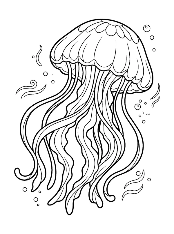 Jellyfish Drift — printable black-and-white coloring sheet