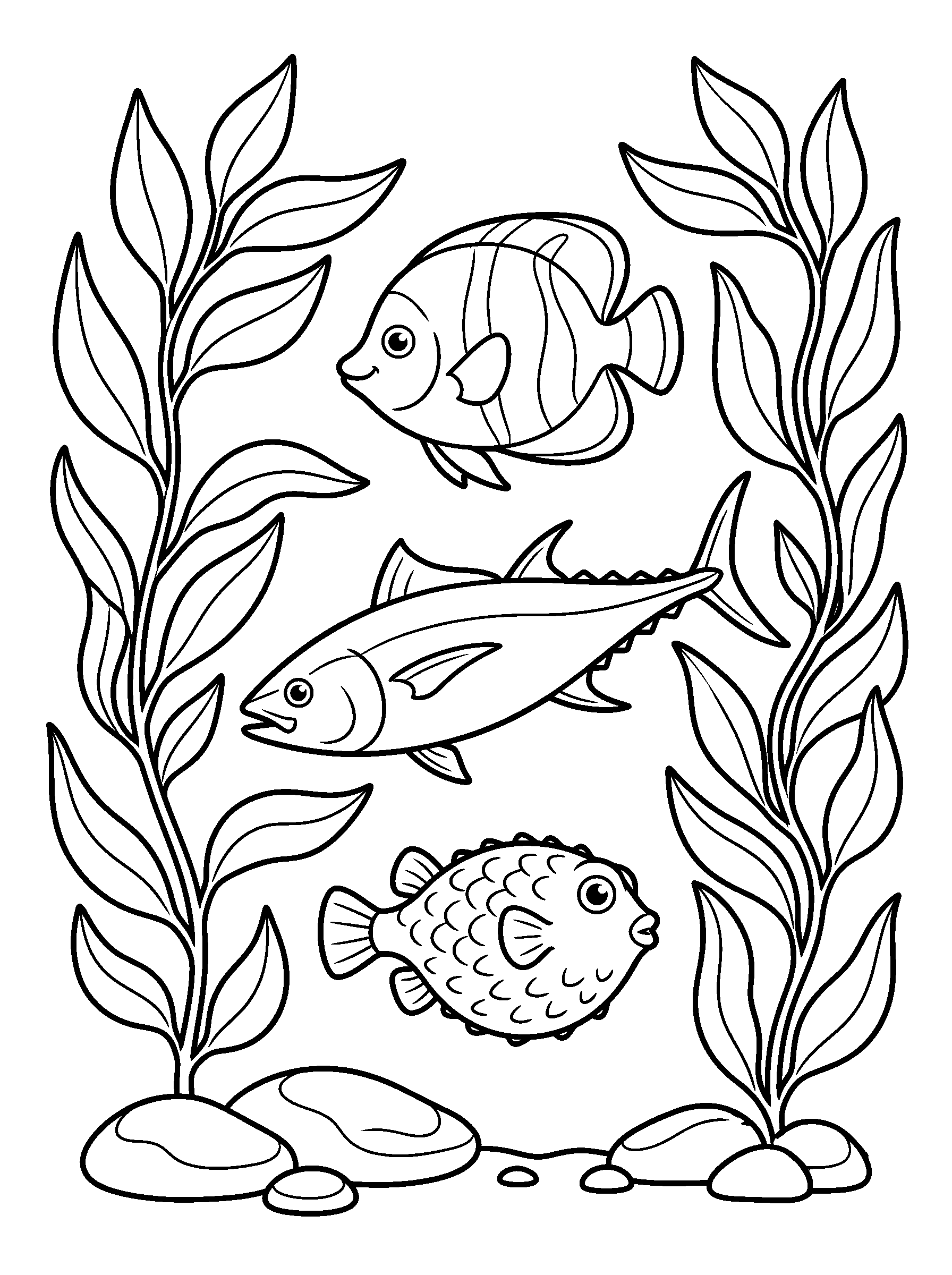 Kelp Forest Passage — full black-and-white printable coloring page