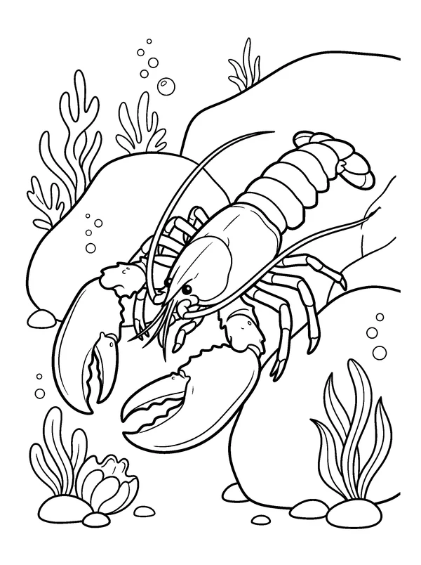 Lobster Rocky Hideout — printable black-and-white coloring sheet