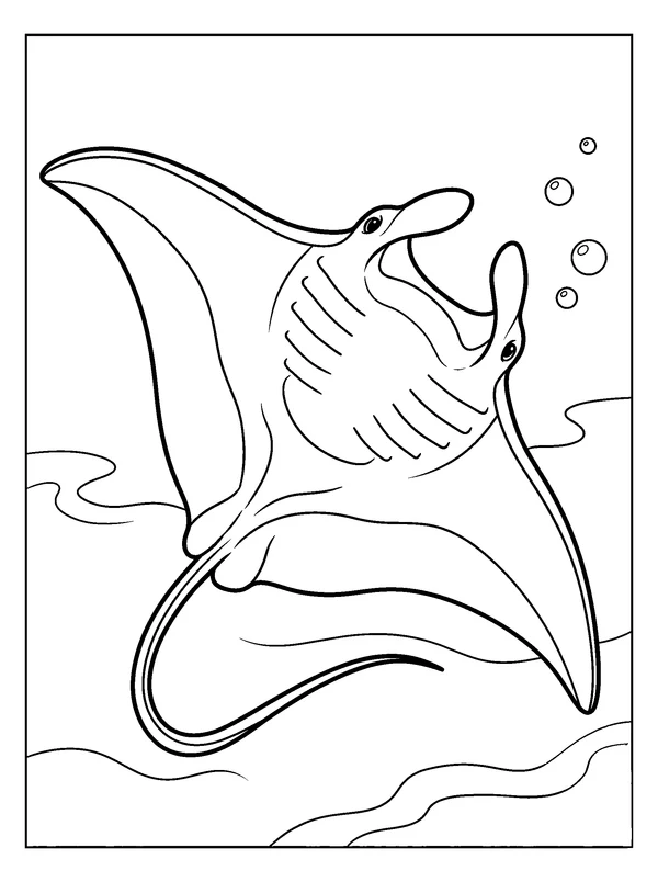 Manta Ray Glide — printable black-and-white coloring sheet