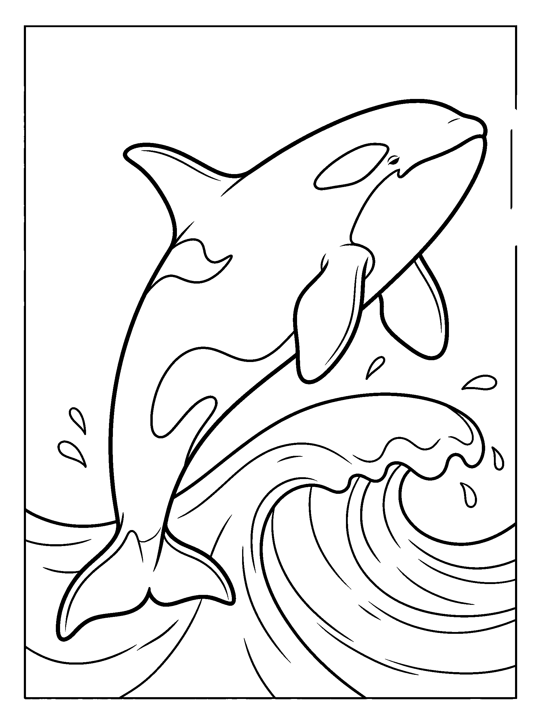 Orca above the Waves — full black-and-white printable coloring page