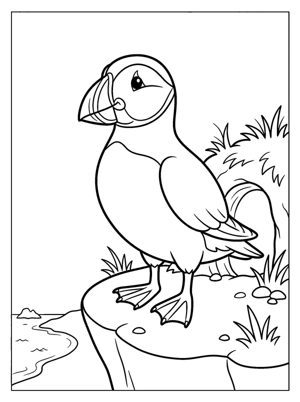 Puffin Seaside Cliff — printable black-and-white coloring sheet