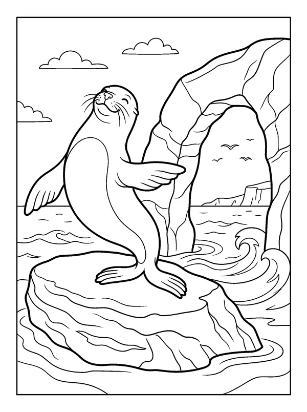 Sea Lion Rock Arch — printable black-and-white coloring sheet
