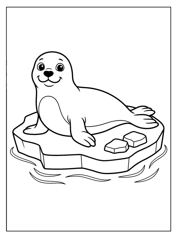 Seal on Floating Ice — printable black-and-white coloring sheet