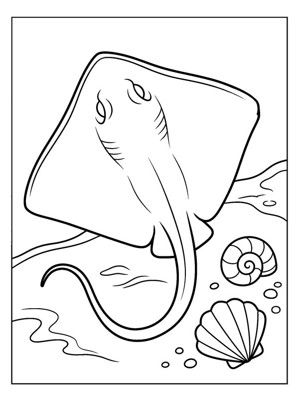 Stingray above the Sand — printable black-and-white coloring sheet