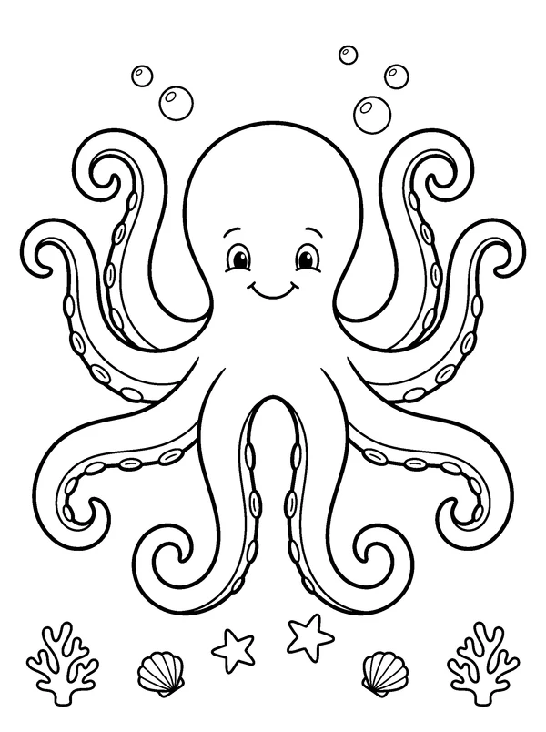 Octopus Garden — printable black-and-white coloring sheet