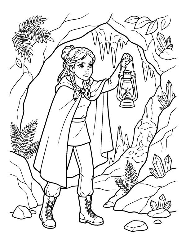 Explorer Princess — printable black-and-white coloring sheet