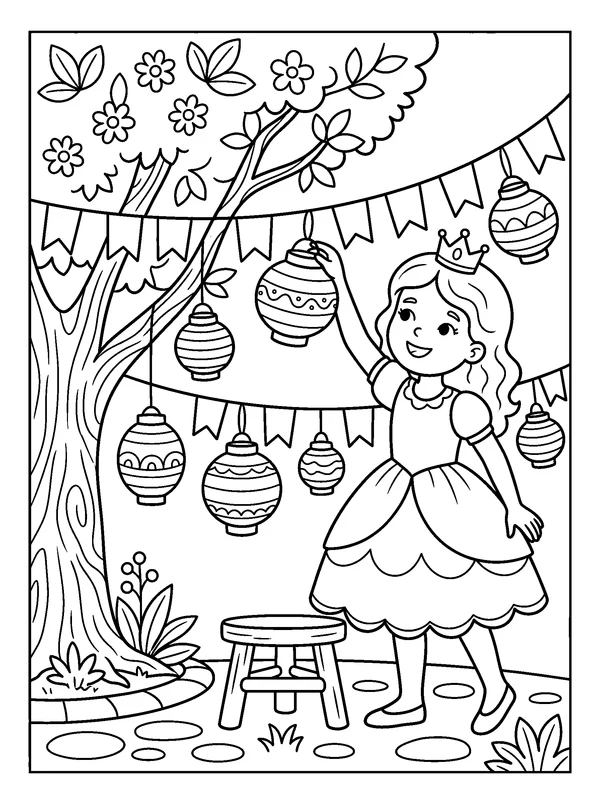 Festival Princess — printable black-and-white coloring sheet