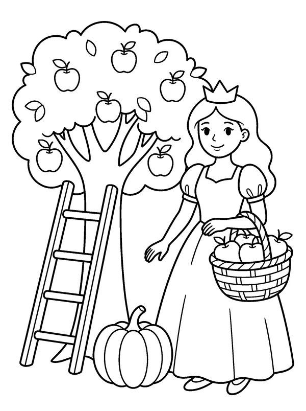 Harvest Princess — printable black-and-white coloring sheet