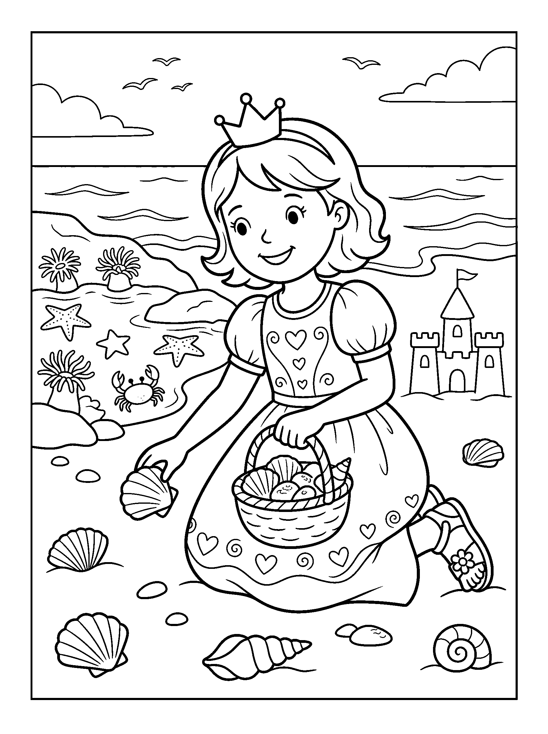 Ocean Princess — full black-and-white printable coloring page