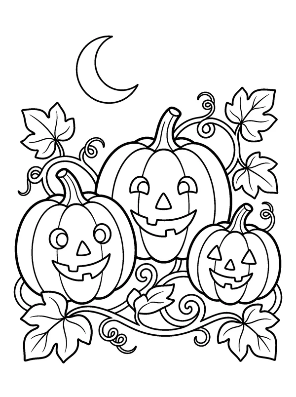 Halloween Pumpkin Patch — printable black-and-white coloring sheet