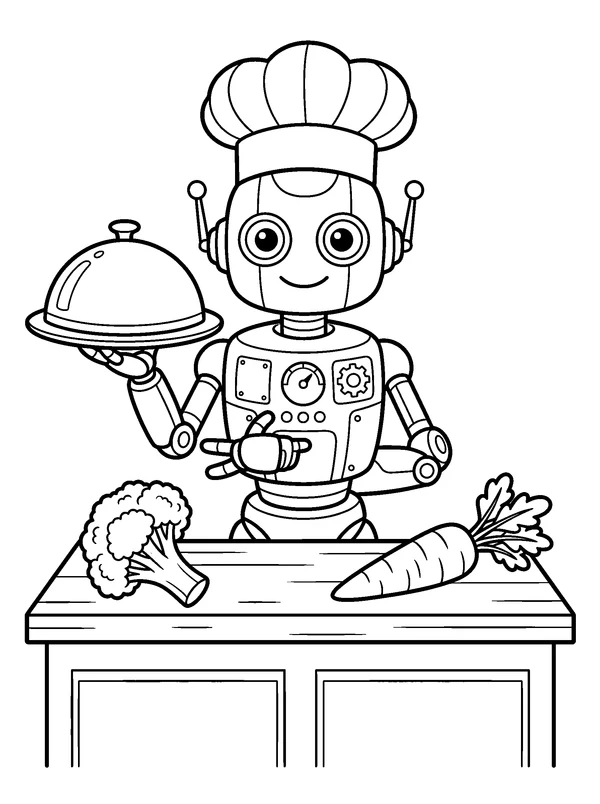Chef Robot — printable black-and-white coloring sheet