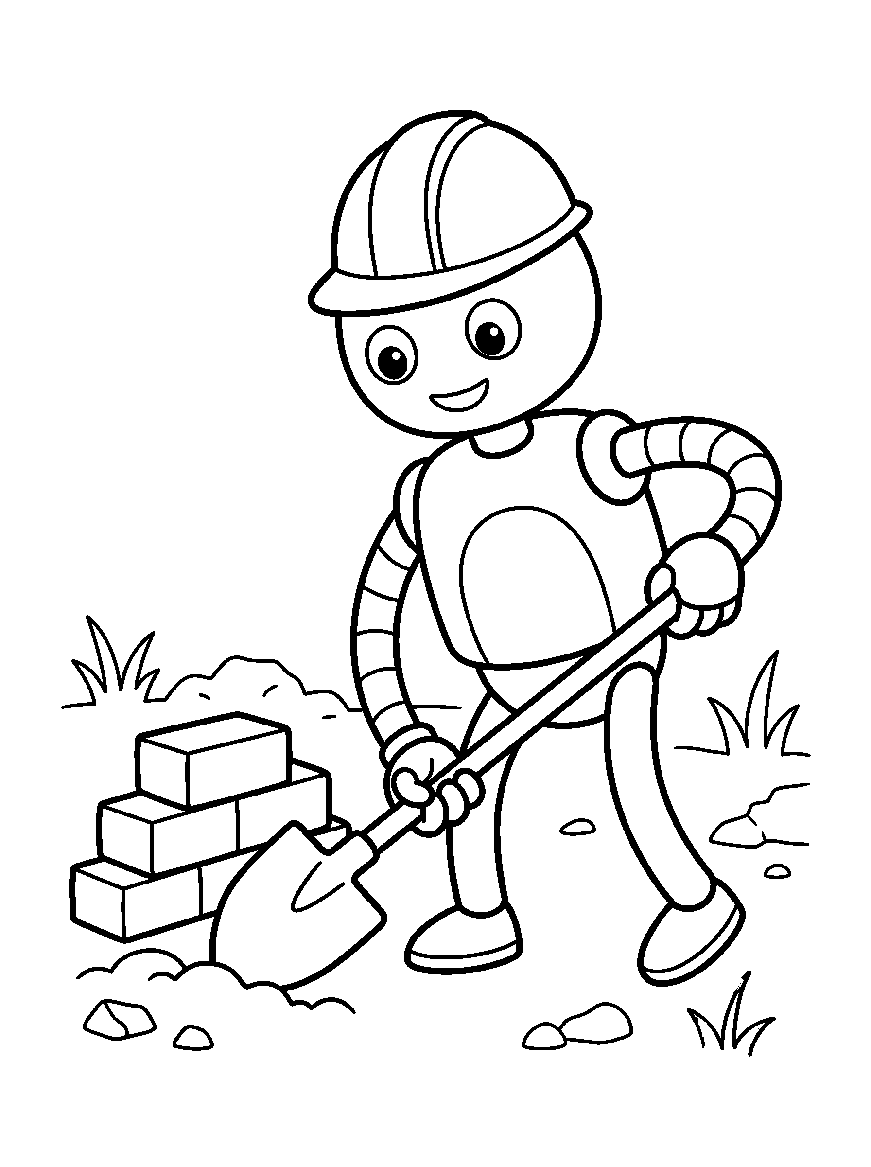 Construction Robot — full black-and-white printable coloring page