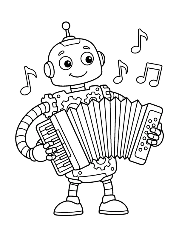 Music Robot — printable black-and-white coloring sheet