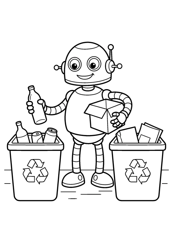 Recycling Robot — printable black-and-white coloring sheet