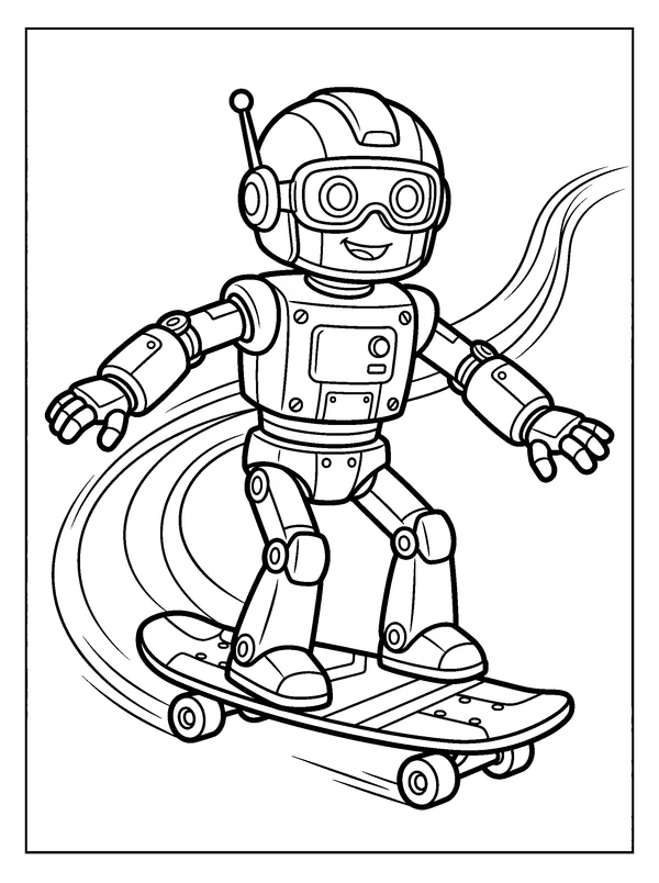 Skater Robot — printable black-and-white coloring sheet