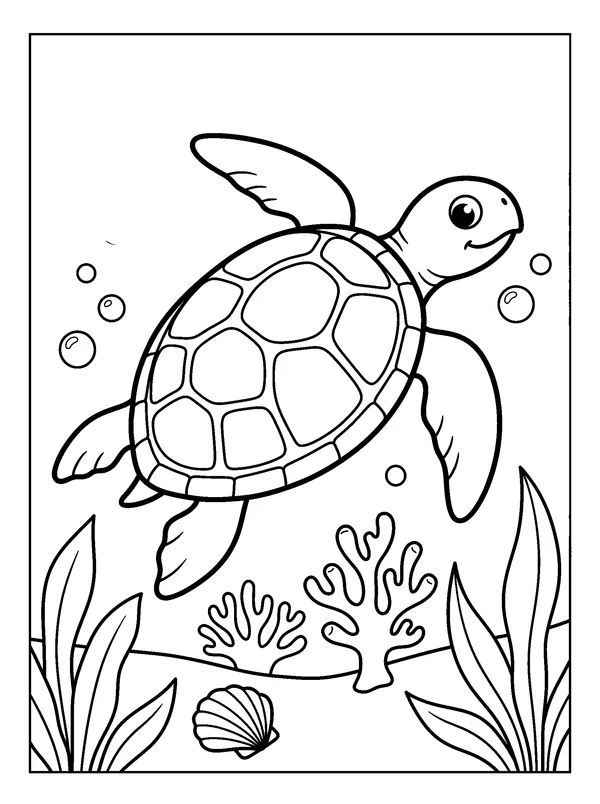Sea Turtle Reef — printable black-and-white coloring sheet