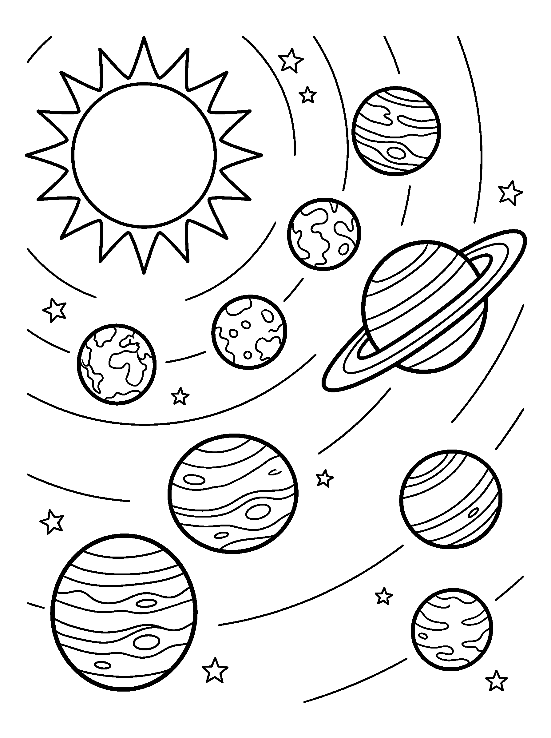 Solar System — full black-and-white printable coloring page