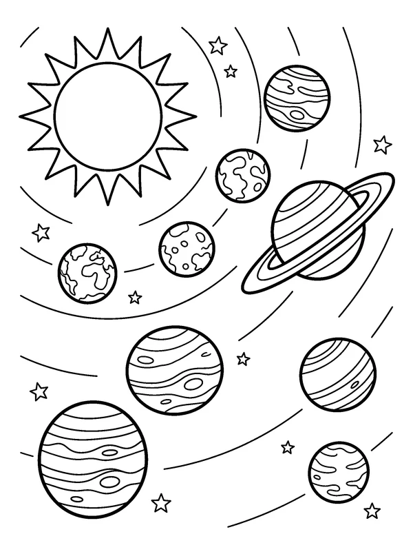 Solar System — printable black-and-white coloring sheet