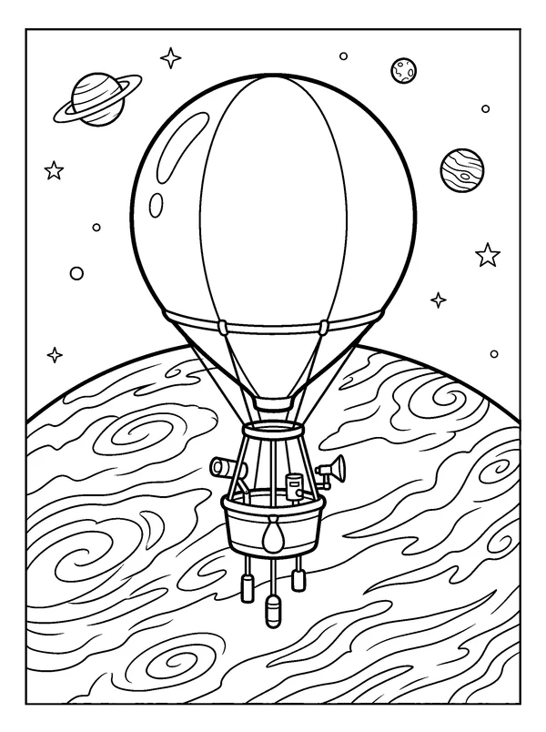 Cloud Planet Probe — printable black-and-white coloring sheet