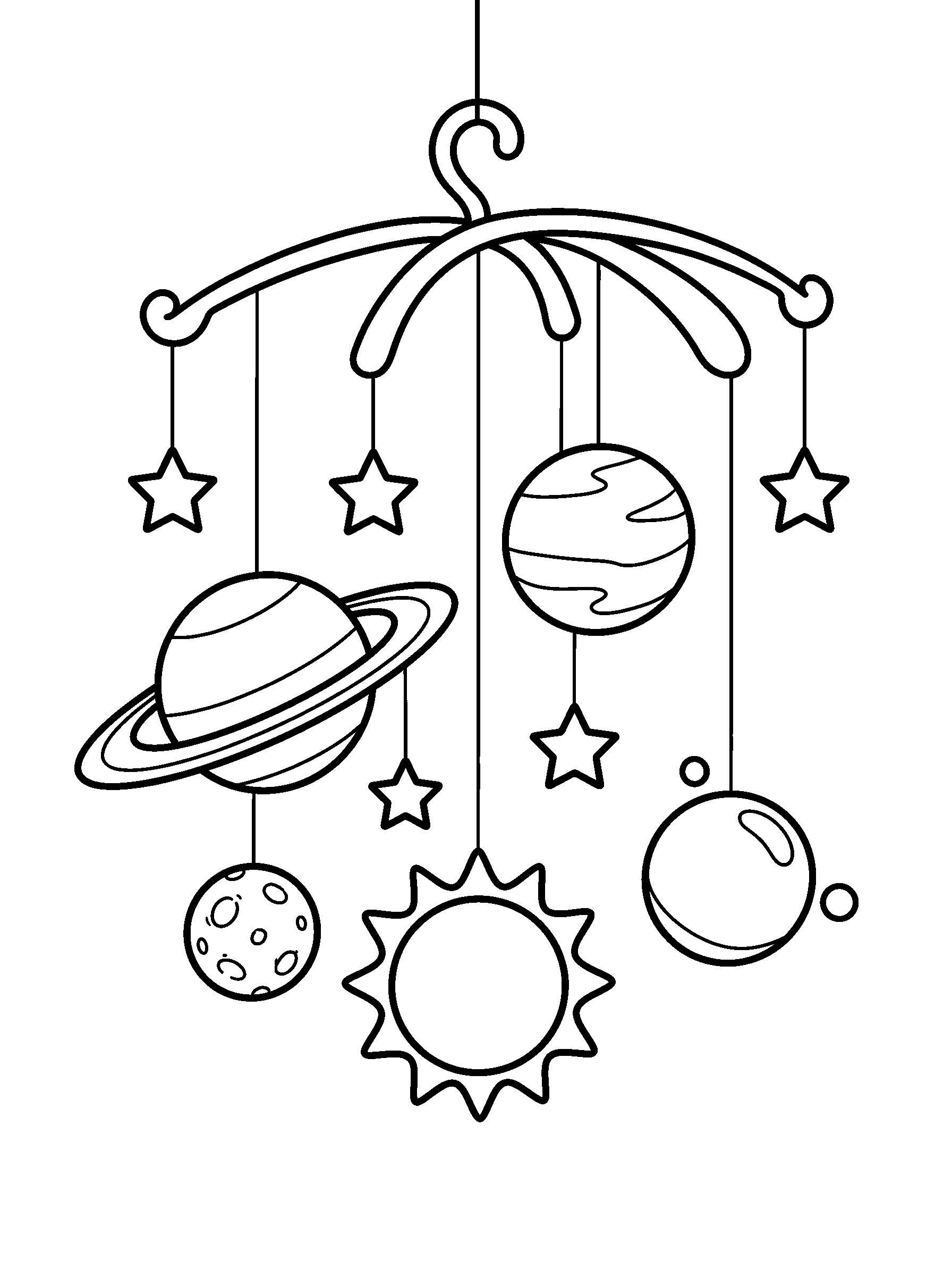Planet Mobile — full black-and-white printable coloring page