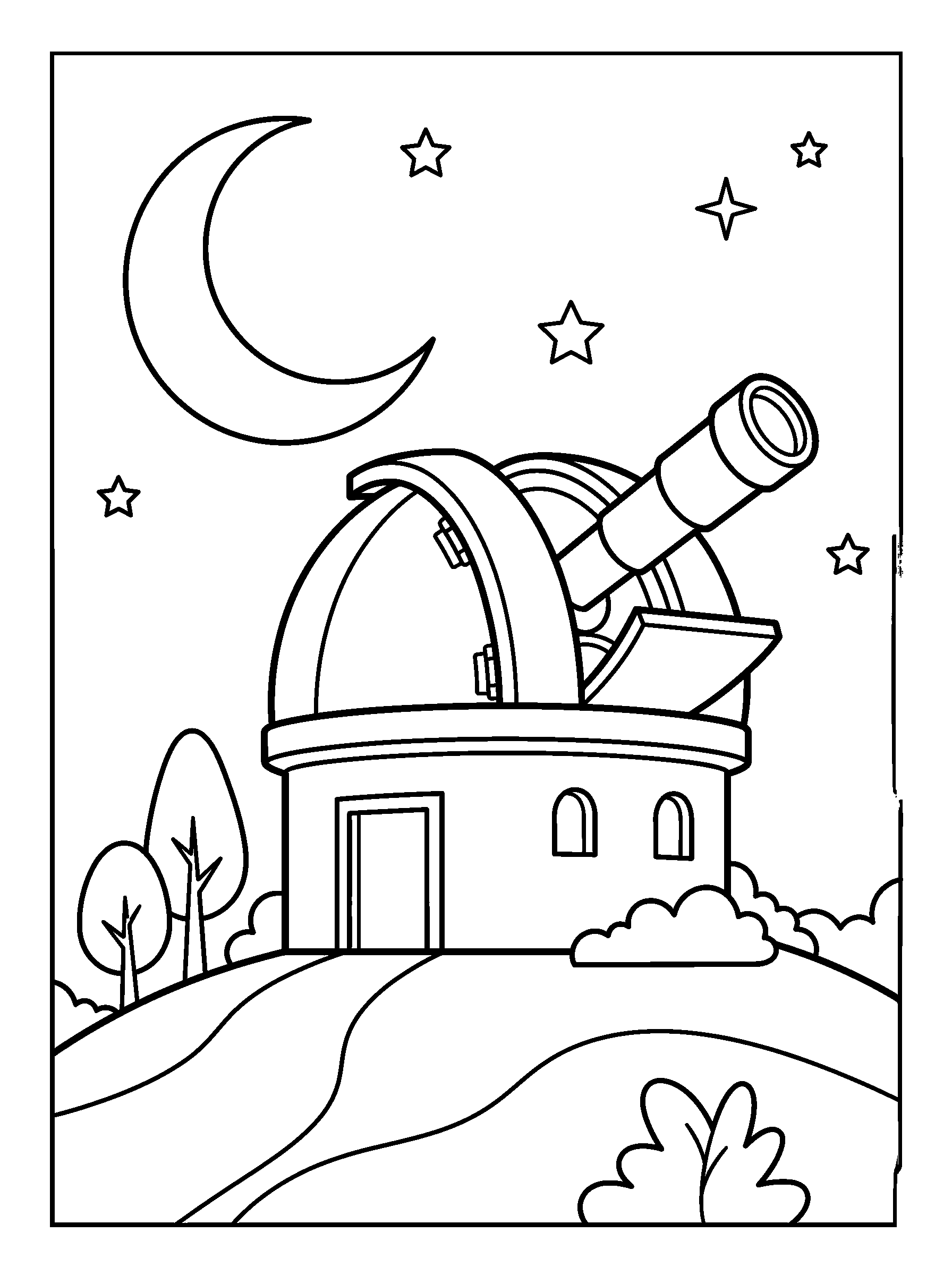 Observatory Dome — full black-and-white printable coloring page