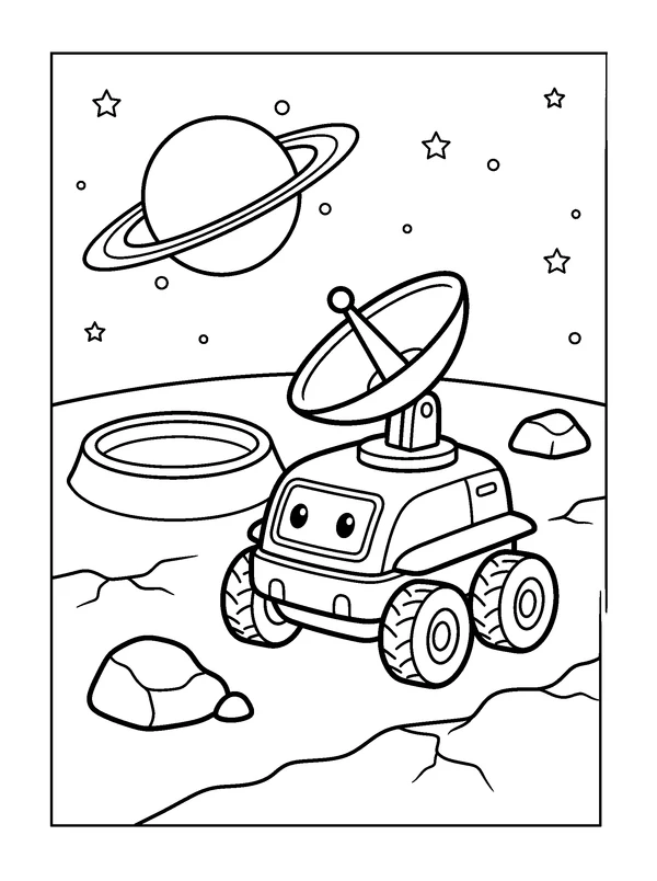 Robot Signal Explorer — printable black-and-white coloring sheet