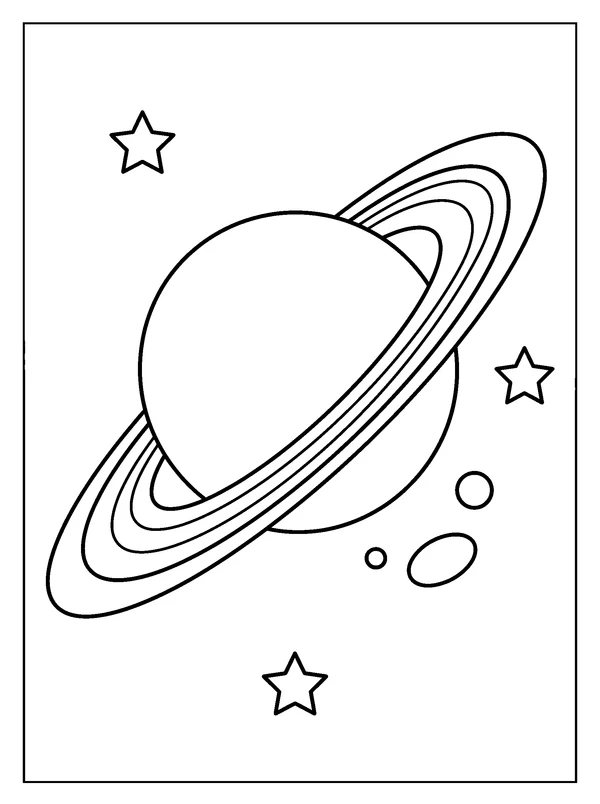 Rings of Saturn — printable black-and-white coloring sheet