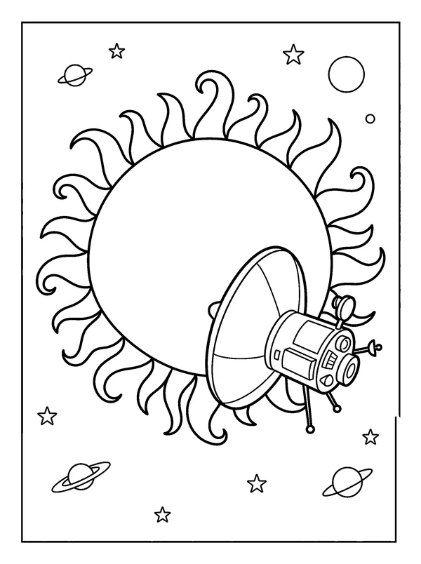 Solar Explorer — printable black-and-white coloring sheet