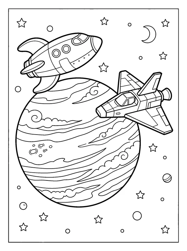 Twin Shuttle Adventure — printable black-and-white coloring sheet