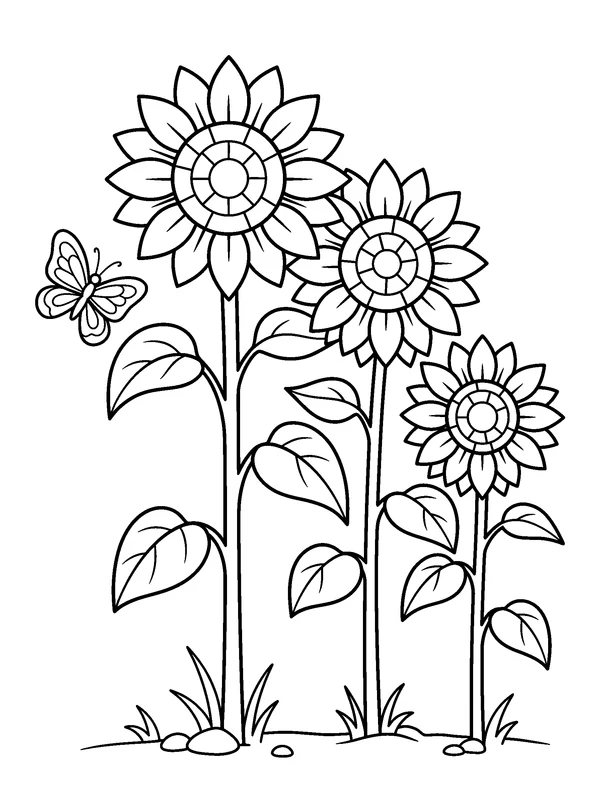 Sunflower Garden — printable black-and-white coloring sheet