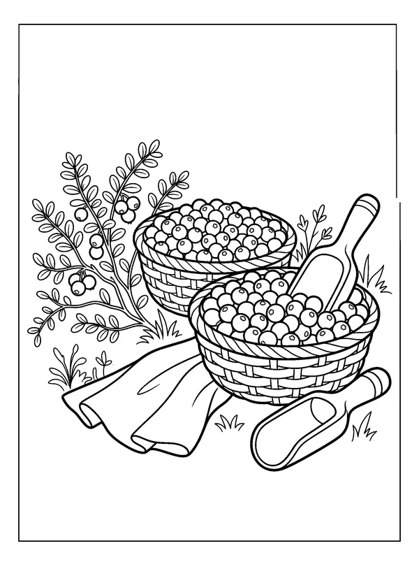 Cranberry Harvest Baskets — printable black-and-white coloring sheet
