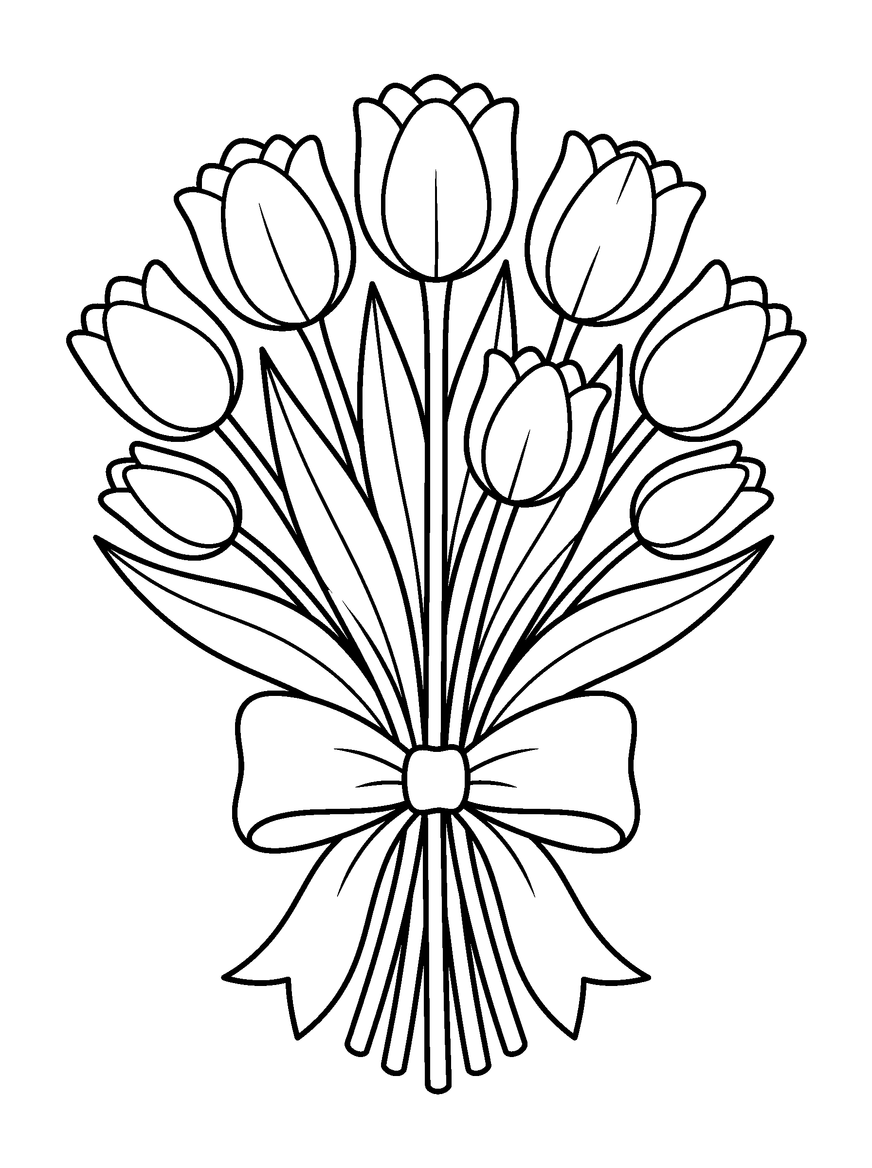 Tulip Bouquet — full black-and-white printable coloring page