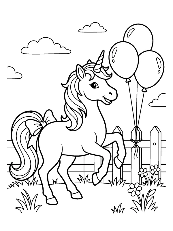 Unicorn Balloon Festival — printable black-and-white coloring sheet