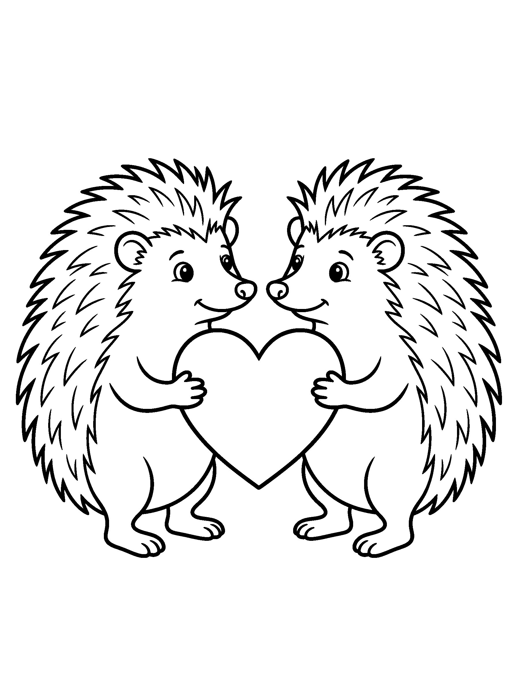 Hedgehogs with a Shared Heart — full black-and-white printable coloring page