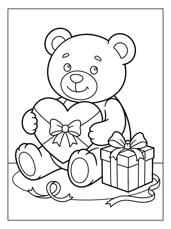 Teddy Bear with a Heart Envelope — printable black-and-white coloring sheet