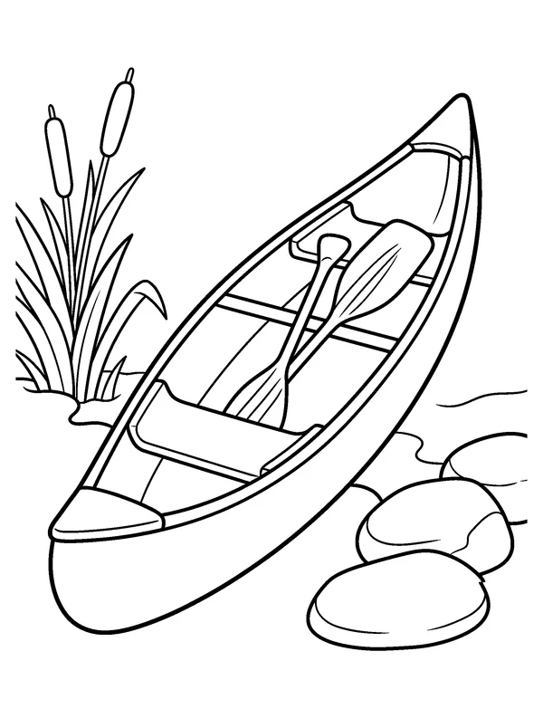 Canoe by the Lake — printable black-and-white coloring sheet