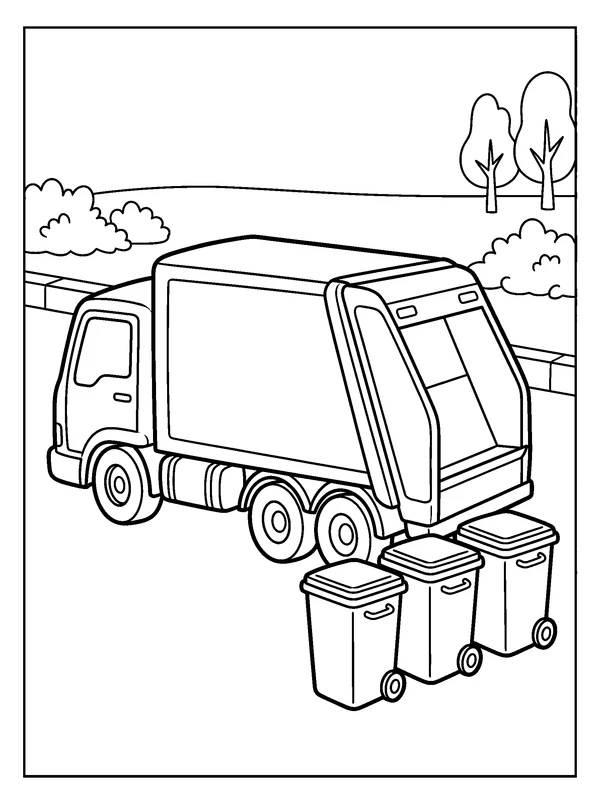 Collection Truck — printable black-and-white coloring sheet