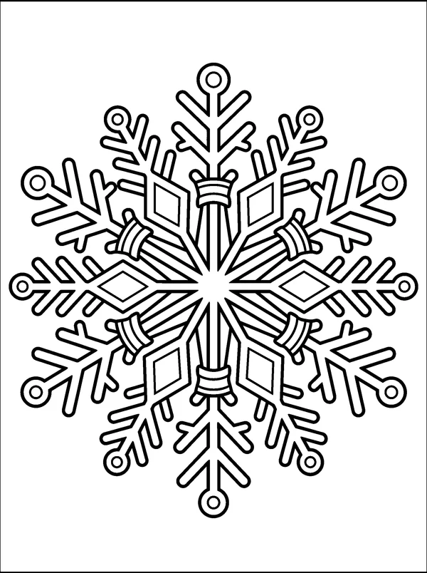 Large Winter Snowflake Mandala — printable black-and-white coloring sheet