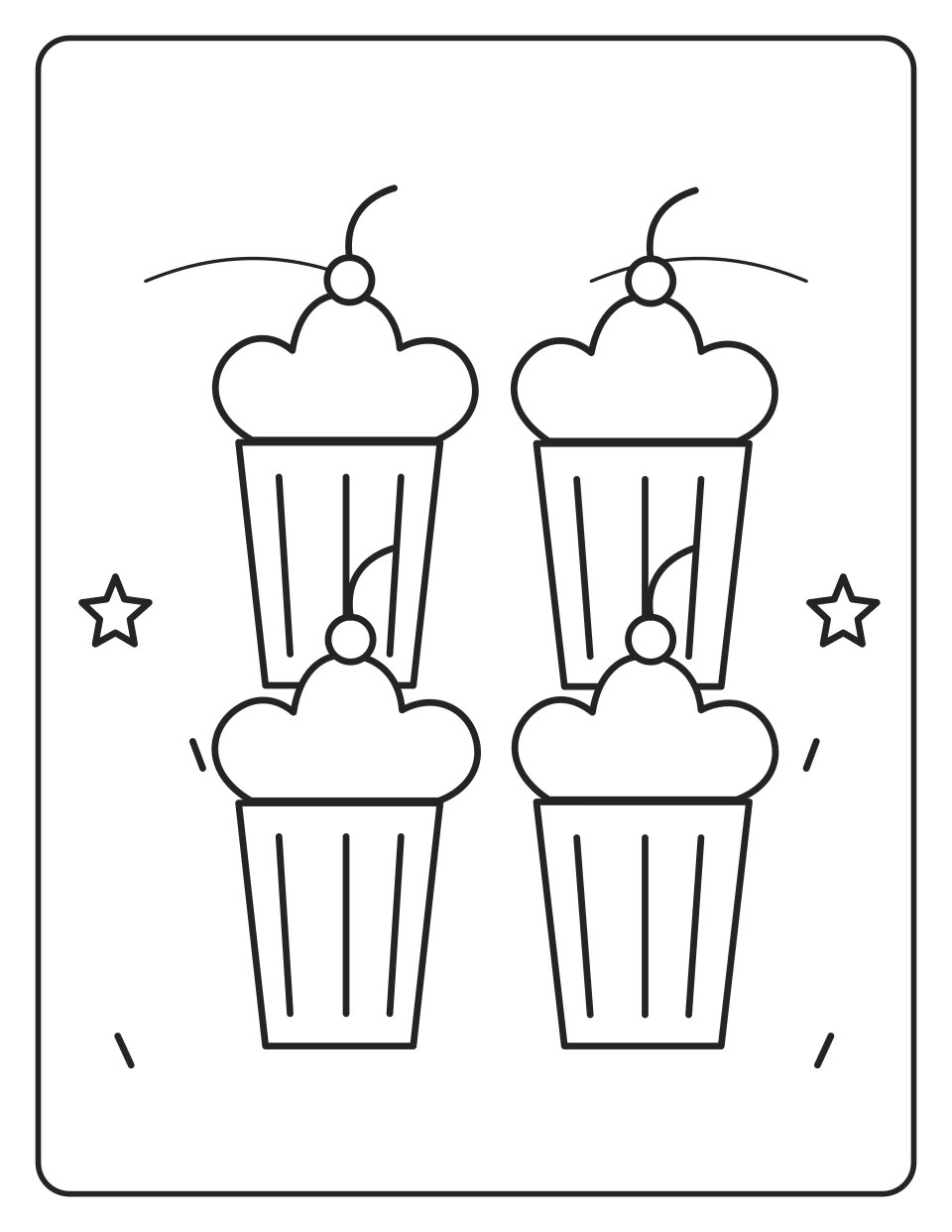 Parada de Cupcakes — página para colorir a preto e branco para imprimir