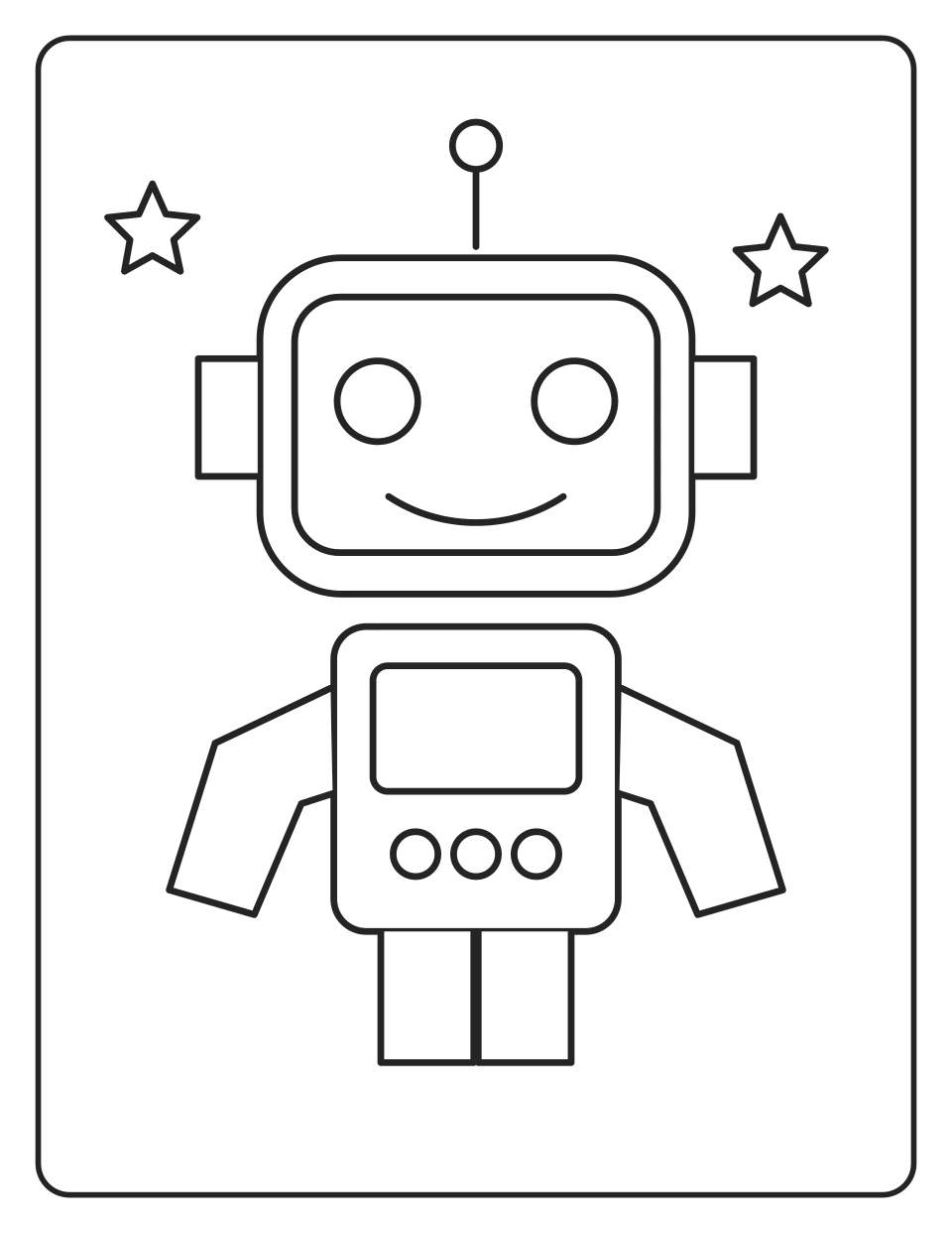 Robô Simpático — página para colorir a preto e branco para imprimir