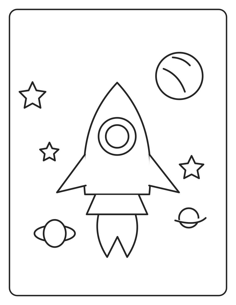 Aventura do Foguetão na Lua — página para colorir a preto e branco para imprimir
