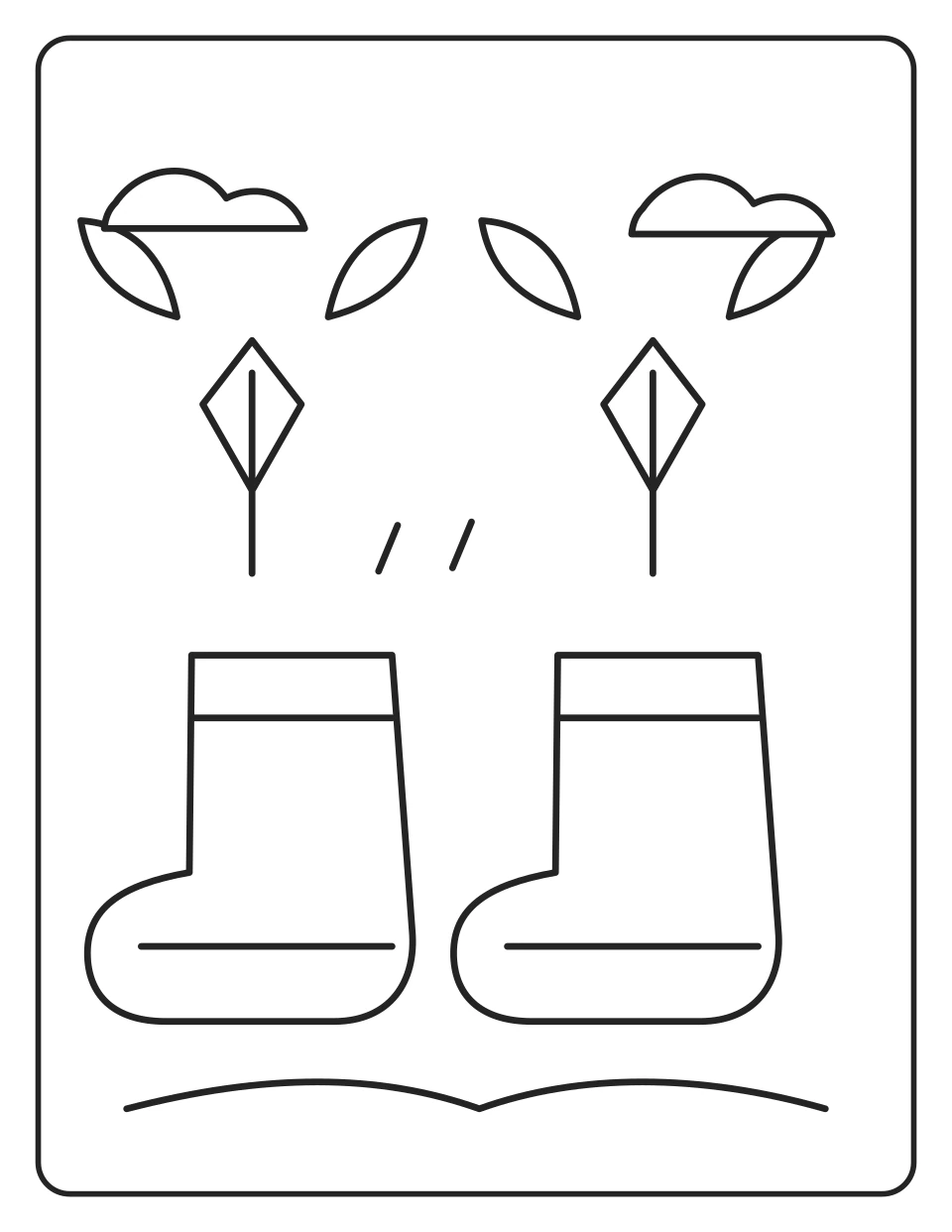 Botas de Chuva e Flores — página para colorir a preto e branco para imprimir