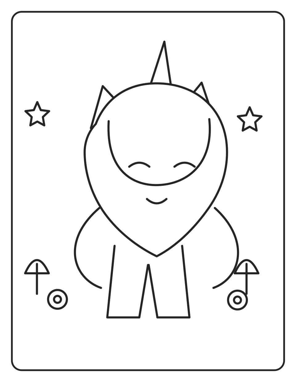 Damuhan ng Unicorn — puwedeng i-print na itim-at-puting pahina ng pangkulay