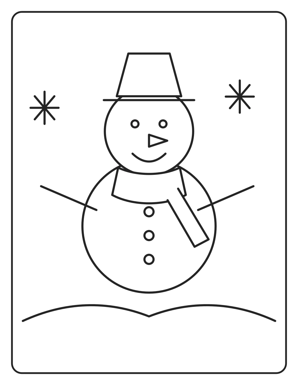 Boneco de Neve de Inverno — página para colorir a preto e branco para imprimir