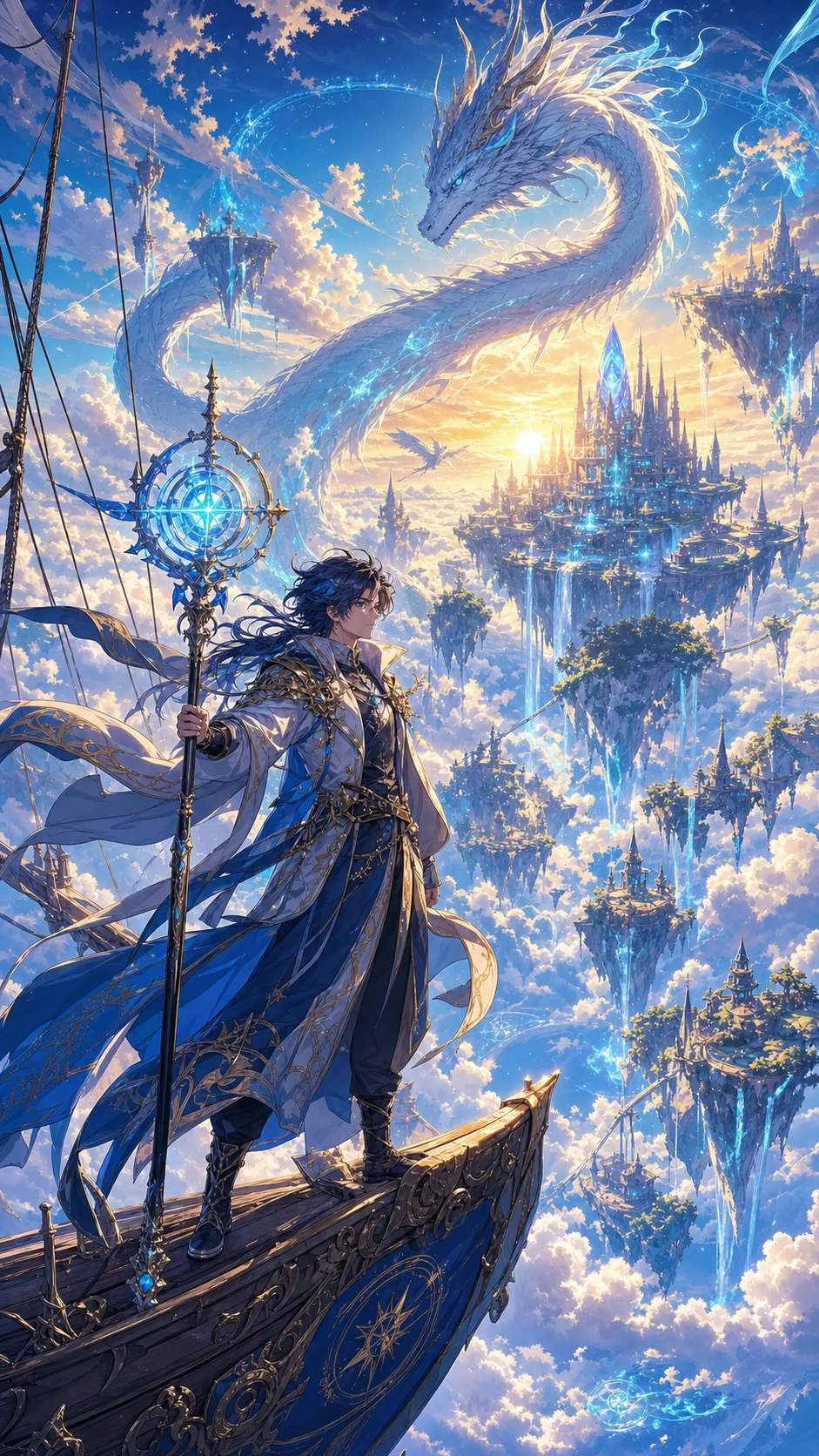 Veo 3.1 animated fantasy comic reveal with a sky mage, dragon, and floating kingdom